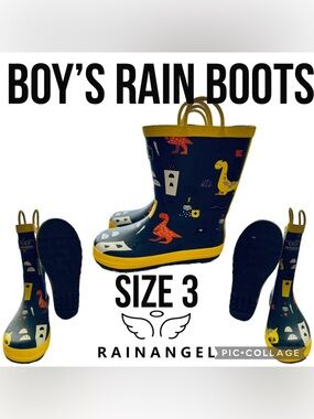 RAINANGEL Kids Rain Boots Dragons Printed Boots with Handles Kids Size 3